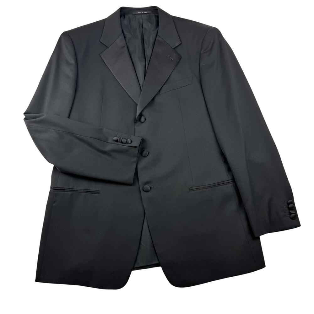 Armani Collezioni Vintage Black Wool Tuxedo Suit Jacket 42R Italy